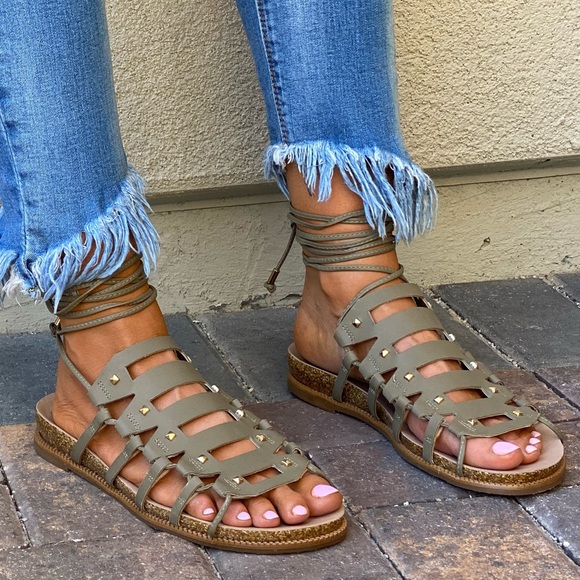 Anthropologie Leather Studded Lace Up Gladiator - Picture 1 of 14